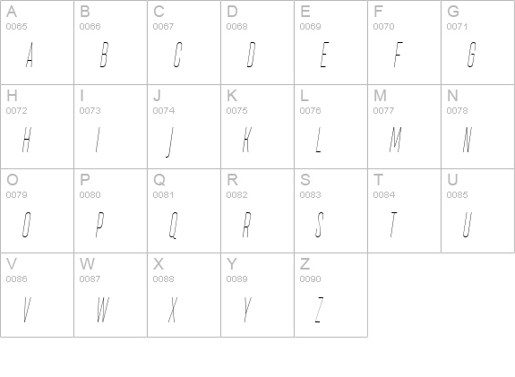 TT Bluescreens Thin Italic uppercase A-Z preview