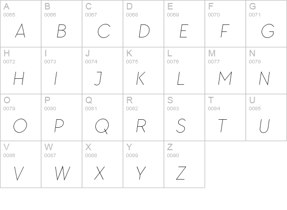 TT Chocolates Thin Italic uppercase A-Z preview