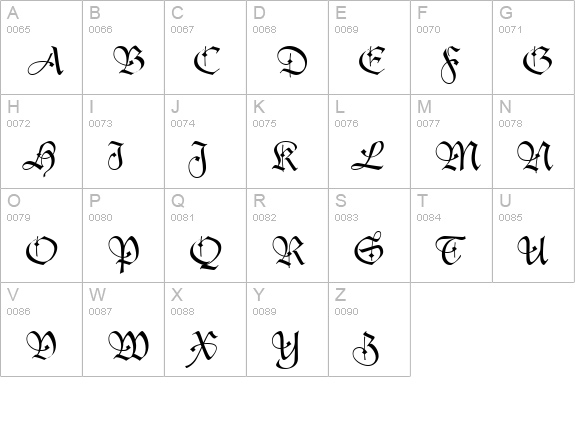 Tudor Script SSi uppercase A-Z preview