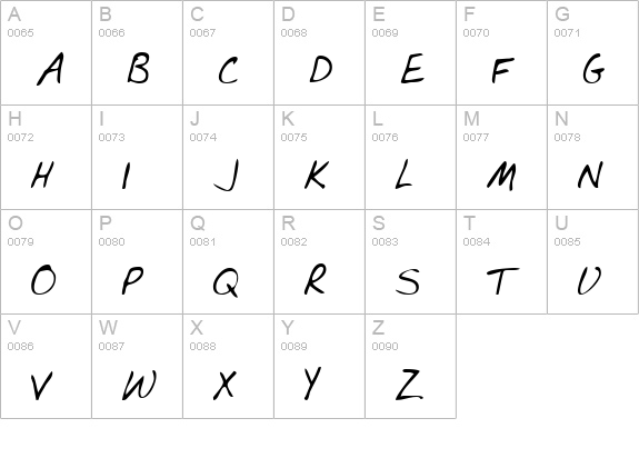 TylersHand Regular uppercase A-Z preview