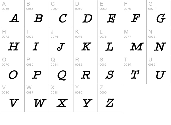 TypenradBoldItalic uppercase A-Z preview