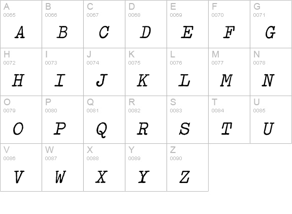 Typewriter-BoldOblique uppercase A-Z preview