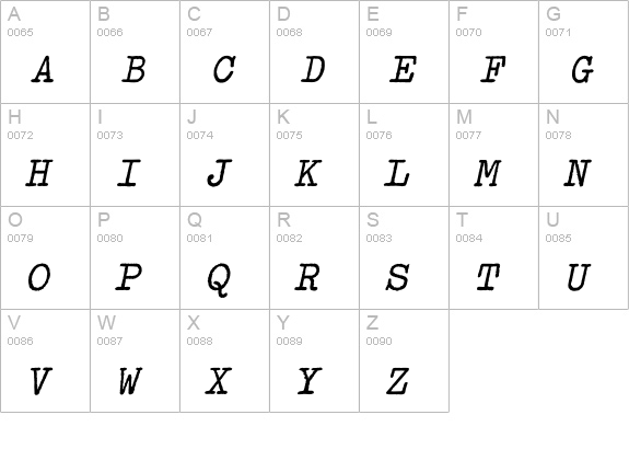 Typewriter-ExtraBoldOblique uppercase A-Z preview