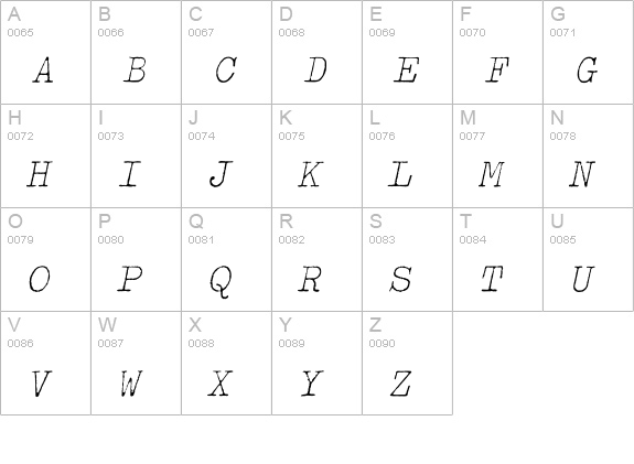 Typewriter-ExtraLightOblique uppercase A-Z preview