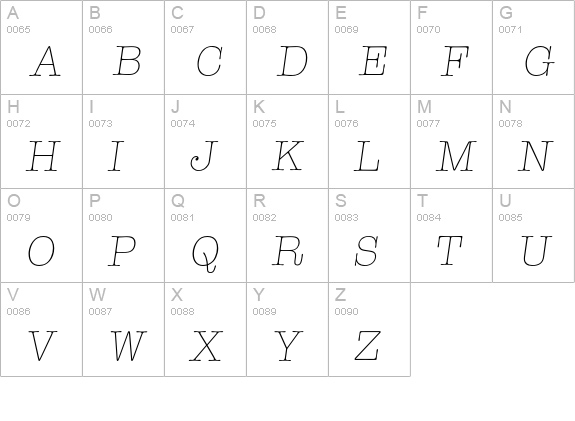 Typewriter-XlightIta uppercase A-Z preview