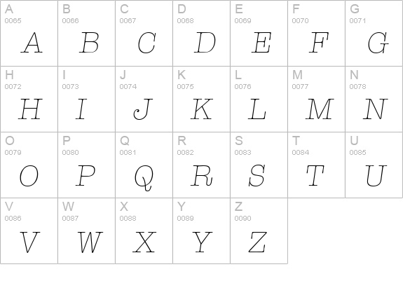 TypewriterSerial-Xlight-Italic uppercase A-Z preview