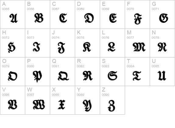TypographerFraktur Contour uppercase A-Z preview