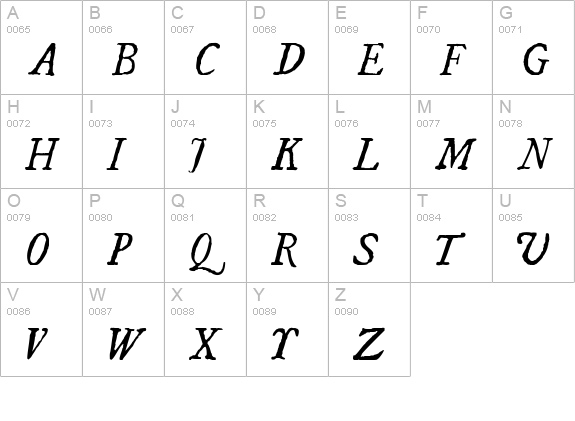 UglyQua-Italic uppercase A-Z preview