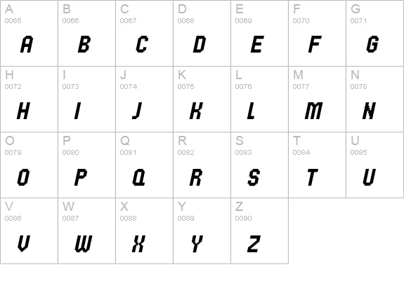 UNDA-BitmapItalic uppercase A-Z preview