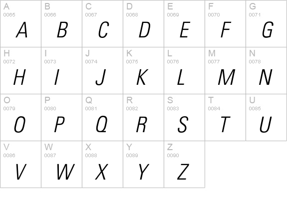 UniformCondLightOblique uppercase A-Z preview