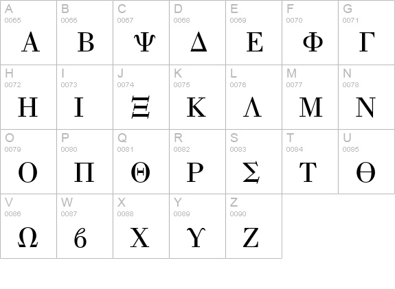Universal Greek w. Math Pi 169 uppercase A-Z preview