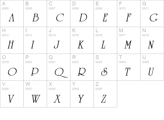 University Italic uppercase A-Z preview