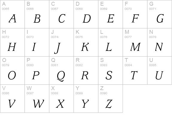 UsherwoodEF-BookItalic uppercase A-Z preview