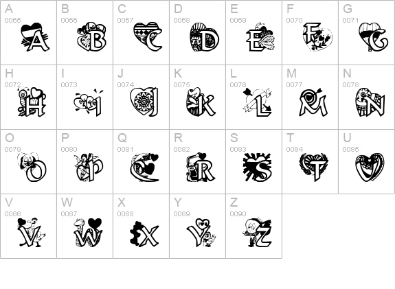 VALENTINEHEARTS uppercase A-Z preview