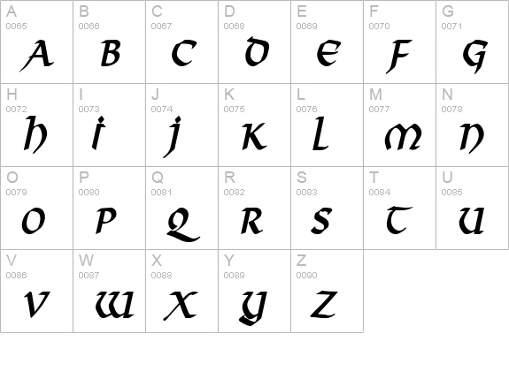 Valhalla Condensed BoldItalic uppercase A-Z preview