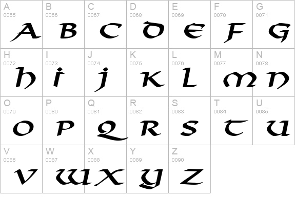 Valhalla Wide BoldItalic uppercase A-Z preview