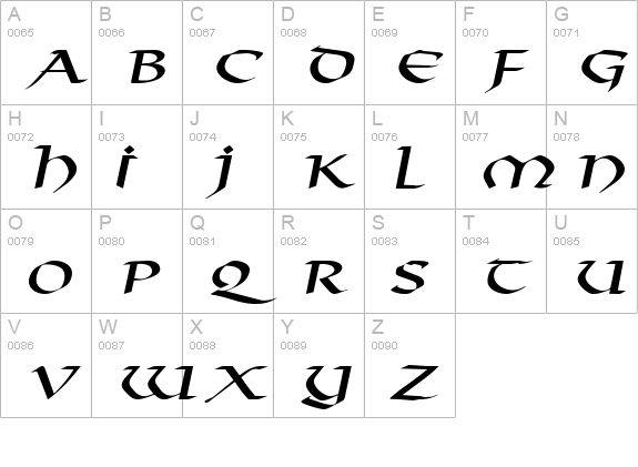 Valhalla Wide Italic uppercase A-Z preview
