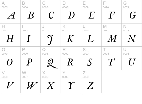 VanityBook-Italic uppercase A-Z preview
