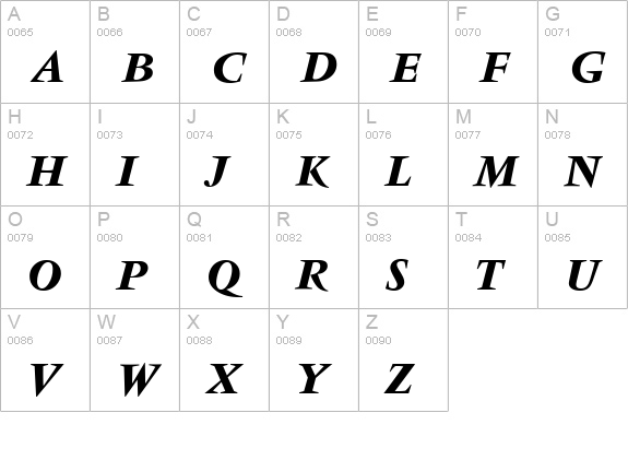 Varennes-BoldItalic uppercase A-Z preview