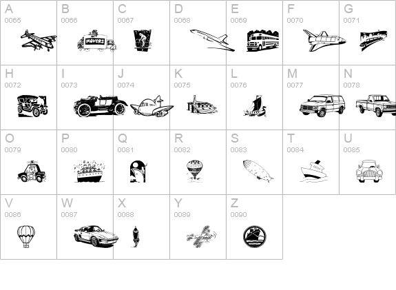Vehicular uppercase A-Z preview