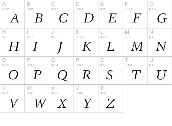 VeljovicBookItalic uppercase A-Z preview