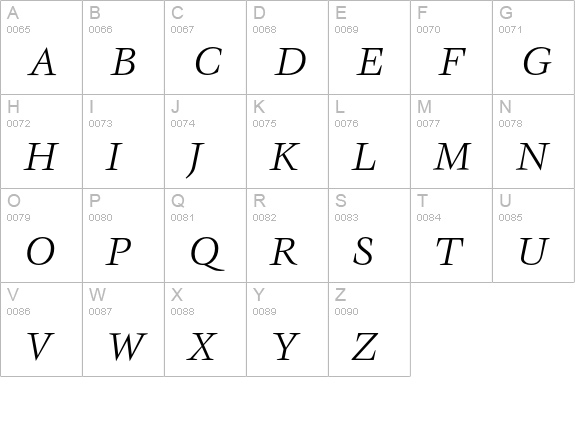 VeljovicEF-BookItalic uppercase A-Z preview
