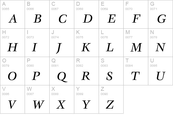 VeljovicEF-MediumItalicOsF uppercase A-Z preview