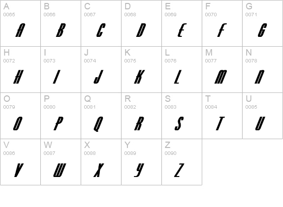 Venus-Normal Ex Bold Italic uppercase A-Z preview
