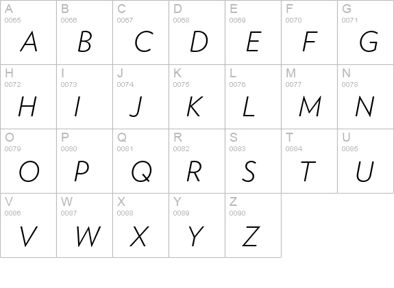 Verlag Light Italic uppercase A-Z preview
