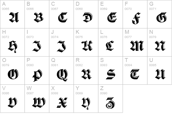 VerzierteSchwabacher uppercase A-Z preview