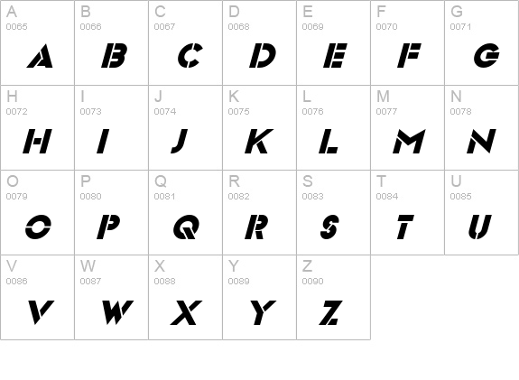 Videopac Italic uppercase A-Z preview