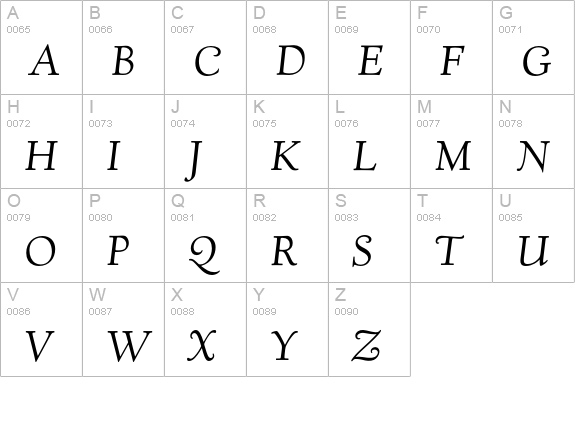 Village-ItalicSmallcaps uppercase A-Z preview