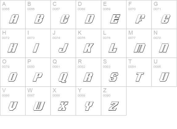 Voortrekker 3D Condensed Italic uppercase A-Z preview