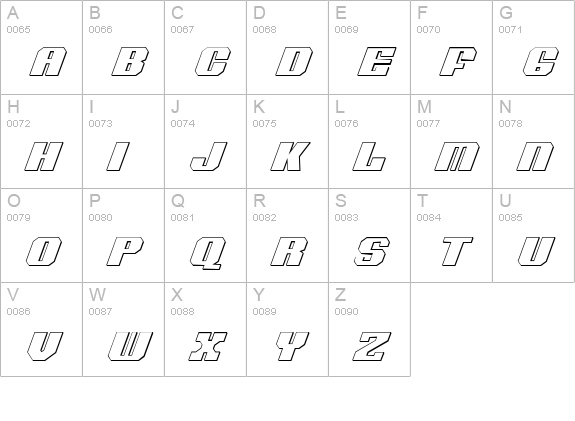 Voortrekker 3D Italic uppercase A-Z preview