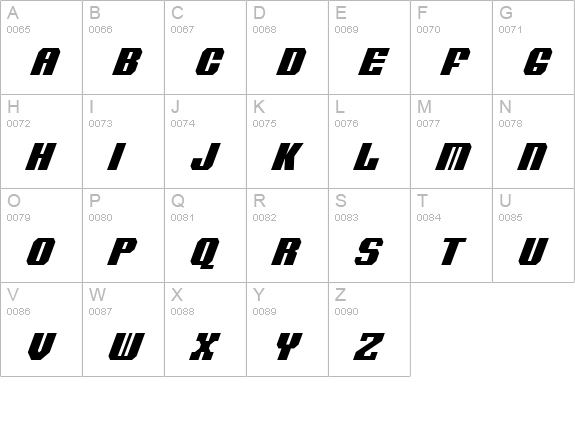 Voortrekker Condensed Italic uppercase A-Z preview