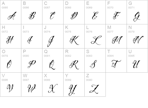 Vtc-NueTattooScript uppercase A-Z preview