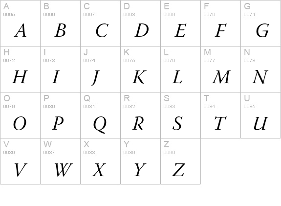 Warnock Pro Italic Subhead uppercase A-Z preview