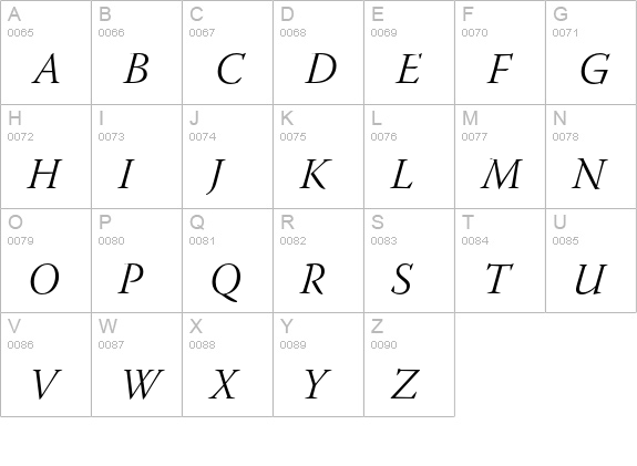 Warnock Pro Light Italic Subhead uppercase A-Z preview