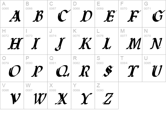 Wars of Asgard Condensed Italic uppercase A-Z preview