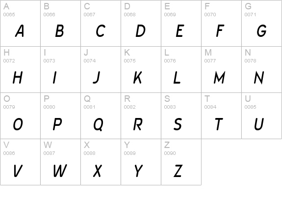Wevli Condensed Medium Italic uppercase A-Z preview