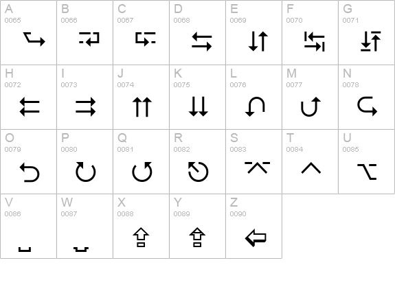 Wingdings 3 uppercase A-Z preview