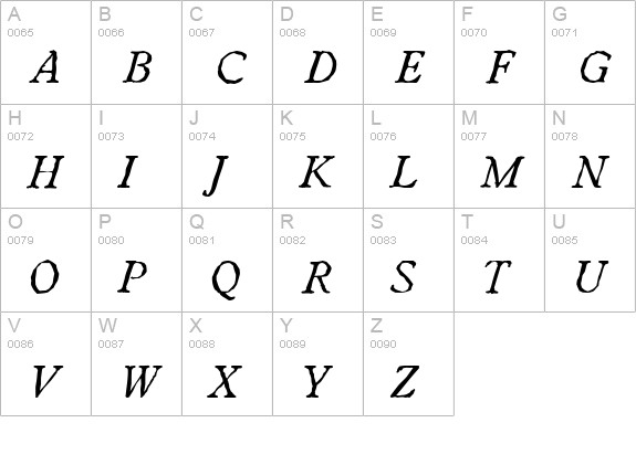 WorcesterAntique-Italic uppercase A-Z preview