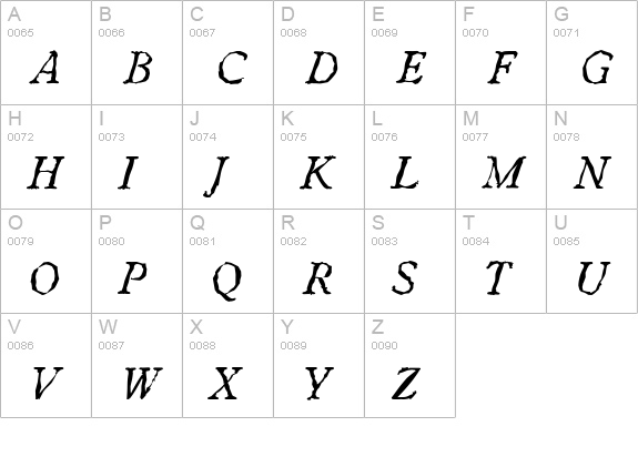 WorcesterRandom-Italic uppercase A-Z preview