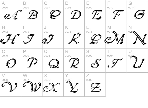 Wrenn Initials Shadowed uppercase A-Z preview