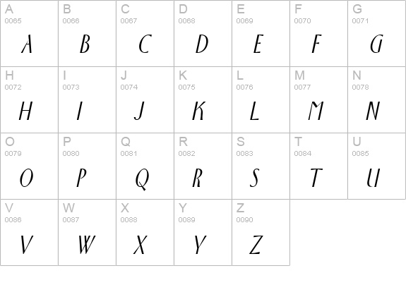 Wright-Condensed Italic uppercase A-Z preview