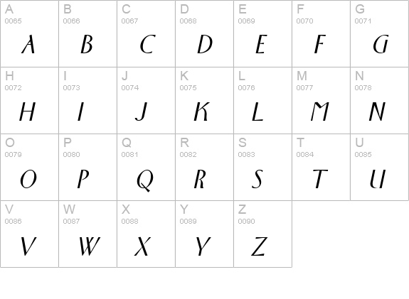 Wright Italic uppercase A-Z preview
