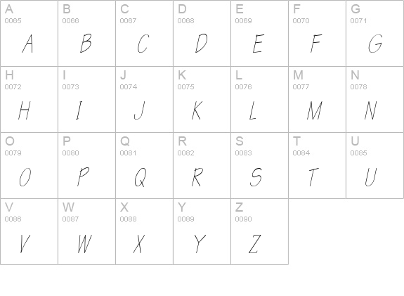 WriteCondensed Oblique uppercase A-Z preview