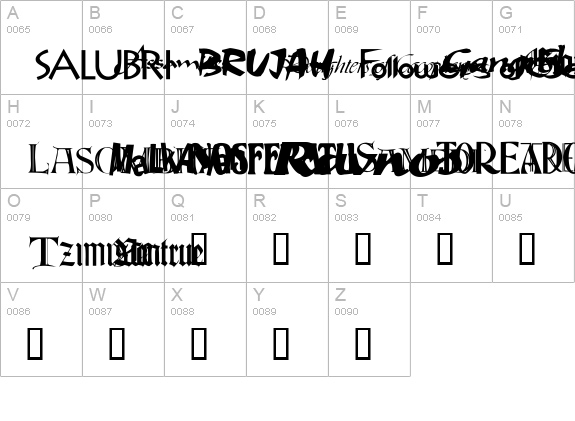 WWVampire Dingbats uppercase A-Z preview