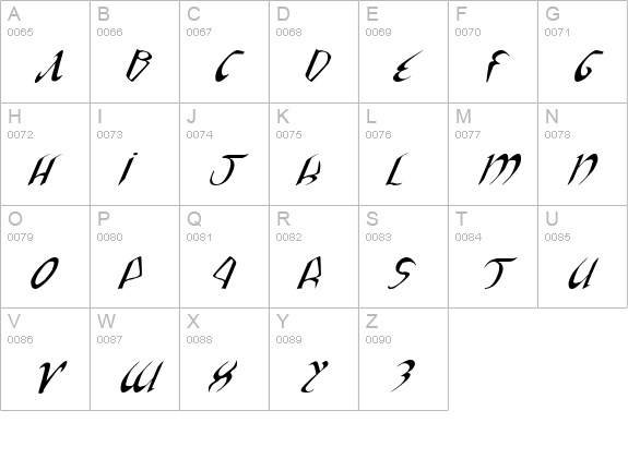 Xaphan Expanded Italic uppercase A-Z preview