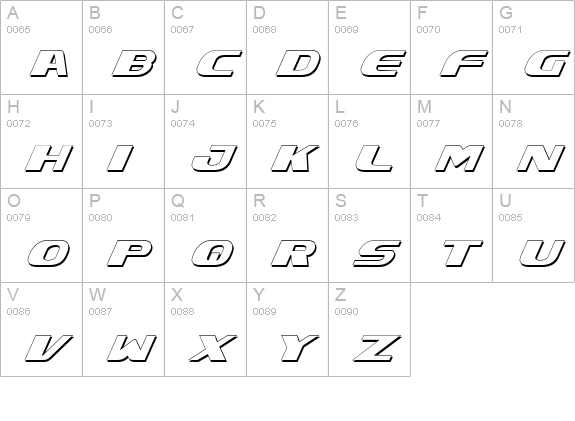 Xcelsion Shadow Italic uppercase A-Z preview